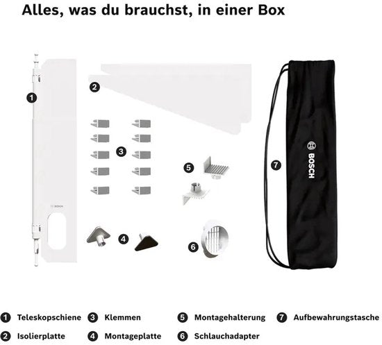 Bosch Home Comfort Raamkit voor Mobiele Airco - Telescoopsysteem zonder Boren - Voor Afvoerslang van 15 cm
