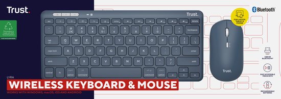Trust Lyra - Draadloos Toetsenbord en Muis - Multi connect - Qwerty US - Blauw