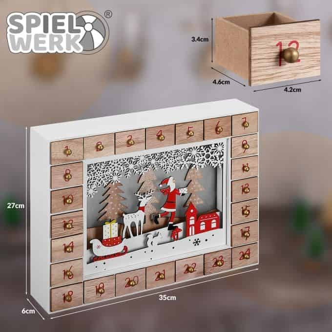 Spielwerk – Adventskalender - LED - Kerstman - MDF