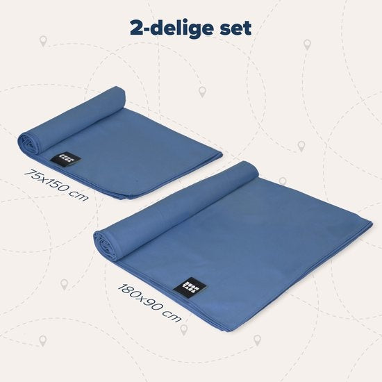 TRVLMORE Microvezel Reishanddoek Set - 2 Stuks - Large (75 x 150 cm) & Extra Large (90 x 180 cm) - Microvezel - Donkerblauw