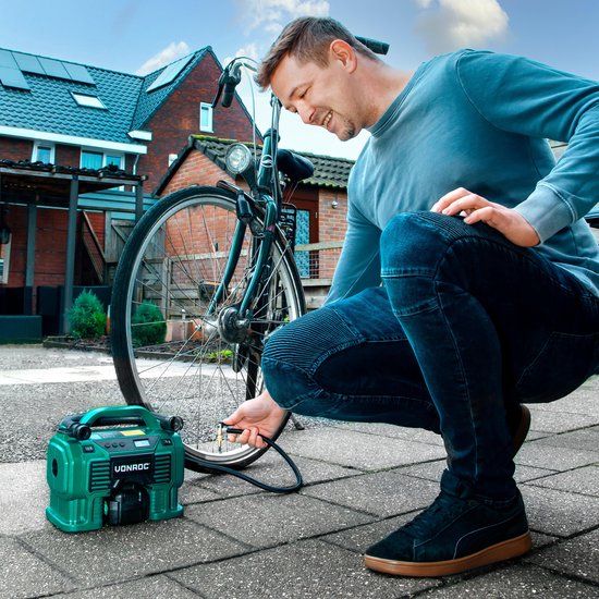 VONROC Accu compressor VPower 20V - 20V accu & 12V aansluiting - Incl. accessoires en 4.0Ah accu