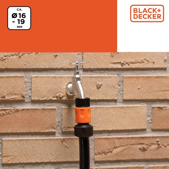 BLACK+DECKER Tuinslang Snelkoppeling - 5/8'-3/4' - ⌀16-19 mm - Kunststof - Zwart/ Oranje