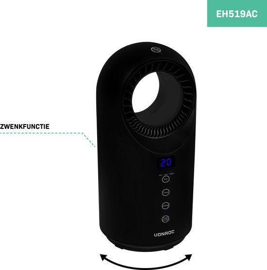 VONROC Elektrische kachel – 1000W/1500W – Bladeless - Keramisch – Afstandsbediening - Zwenkfunctie - Timer - Thermostaat – 15m2 – zwart
