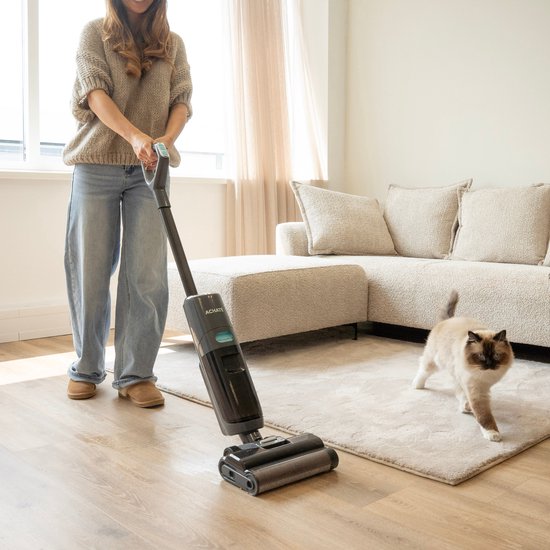 Achaté Dweilstofzuiger – 3-in-1 Steelstofzuiger met Dweilfunctie – Nat & Droog Vloerreiniger – Draadloos 55 min – Zelfreinigend – Voor streeploos schone vloeren