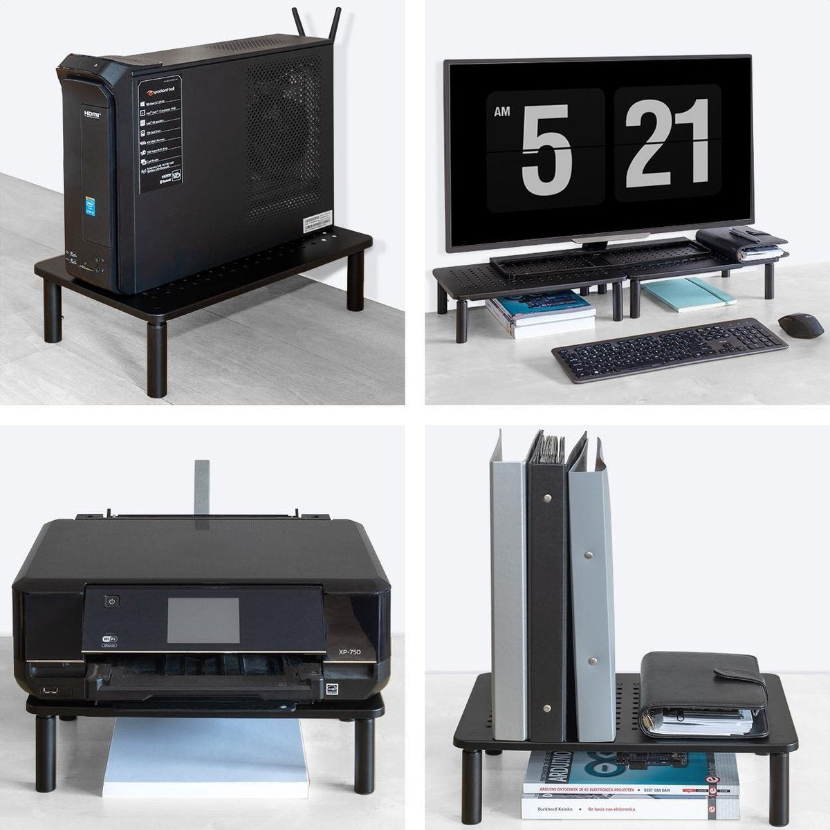 Auronic Monitorstandaard - Monitor Verhoger - Beeldscherm Verhoger - 2 Stuks - Verstelbaar - 37 x 23,5 x 10 cm - Metaal - Zwart
