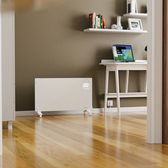 Auronic Elektrische Kachel – Convectorkachel met Thermostaat en Afstandsbediening - Paneelverwarming - tot 30 m² - 2500W Heater - Wit