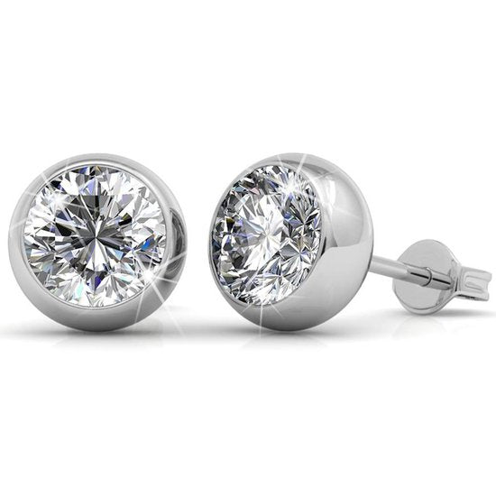 Yolora Dames Oorbellen met Ronde Kalpa Camaka Kristallen - Zilver kleurig - 18K Witgoud Verguld