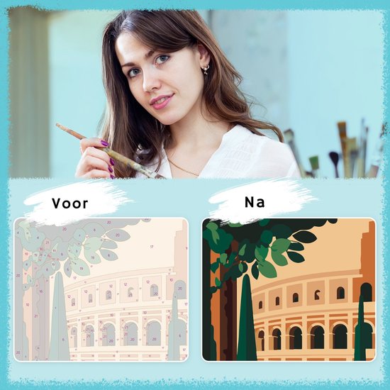 Rubye® Schilderen Op Nummer Volwassenen – Italië – Inclusief Verf en Penselen – Canvas Schildersdoek Zonder Frame - Kleuren op Nummer - Dubbele Set - 15x20cm
