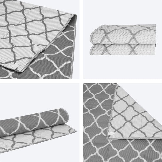 LifeGoods Buitenkleed - 183x290CM - Vloerkleed - Tuintapijt - Buitentapijt - Omkeerbaar - Incl. Draagtas - Met Patroon - Grijs/Wit