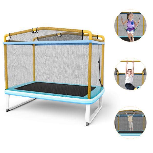 Coast Kindertrampoline met Schommel en Veiligheidsnet - tot 50 kg - 190 x 124 cm - Geel/Blauw
