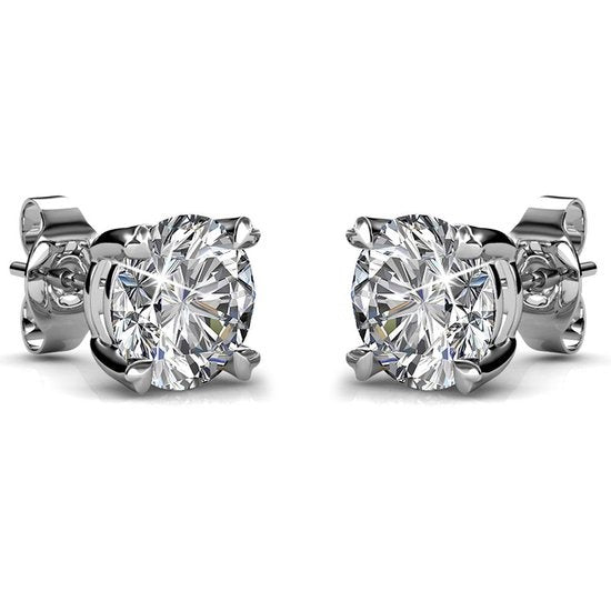 Yolora Dames Oorbellen - Rond Kalpa Camaka Kristallen - Zilverkleurig - 18K Witgoud Verguld - Vrouwen Oorknoppen Zilver - Oorknopjes - Sieraden - Luxe Giftbox - Geschenkdoos - Cadeau doos - Mooie Cadeauverpakking - Moederdag Cadeautje