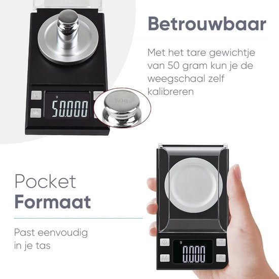 Trendfield Precisie Weegschaal 0,001 gram Incl. Batterijen - Digitale Keukenweegschaal - Medicijnen, Kruiden, Juwelen - Zwart