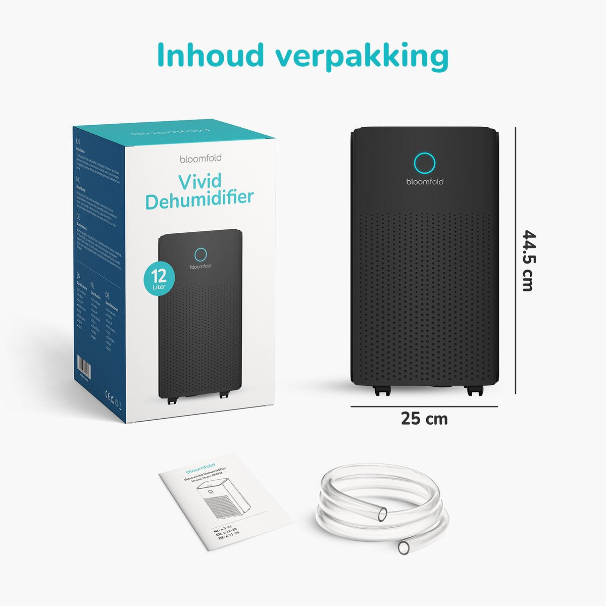 Bloomfold Luchtontvochtiger - 12L per Dag - Woonkamer, Slaapkamer, Kelder & Badkamer - Dehumidifier - Zwart