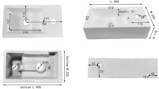Differnz Hura L Fonteinset - Toiletfontein van Keramiek - Geschikt voor Warm en Koud Water - Kleur Wit - Ideaal voor Toilet of Badkamer - Afmetingen 40 x 22 x 11,5 cm - Gewicht 6000 Gram