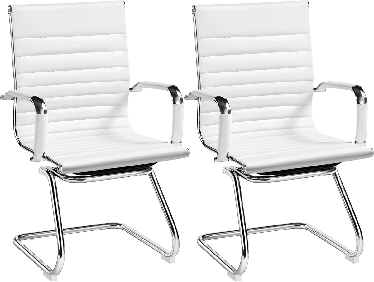 Yaheetech vergaderstoelen met sledeframe - set van 2 - wit