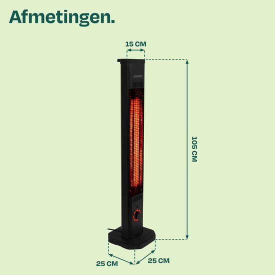 VONROC Staande Terrasverwarmer Lipari 2000W – Patio heater - Carbon infrarood verwarmingselement - Incl. afstandsbediening