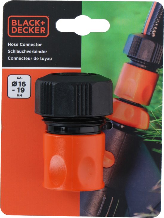 BLACK+DECKER Tuinslang Snelkoppeling - 5/8'-3/4' - ⌀16-19 mm - Kunststof - Zwart/ Oranje