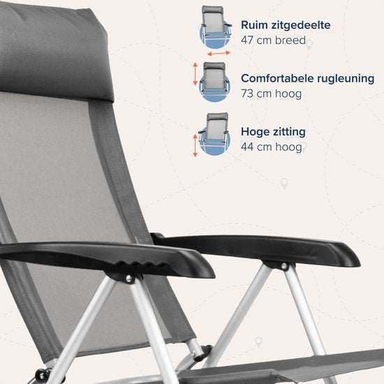 TRVLMORE inklapbaar Kampeerstoel – Verstelbare – 110 kg Draagvermogen – 44 x 40 x 10 cm – Grijs