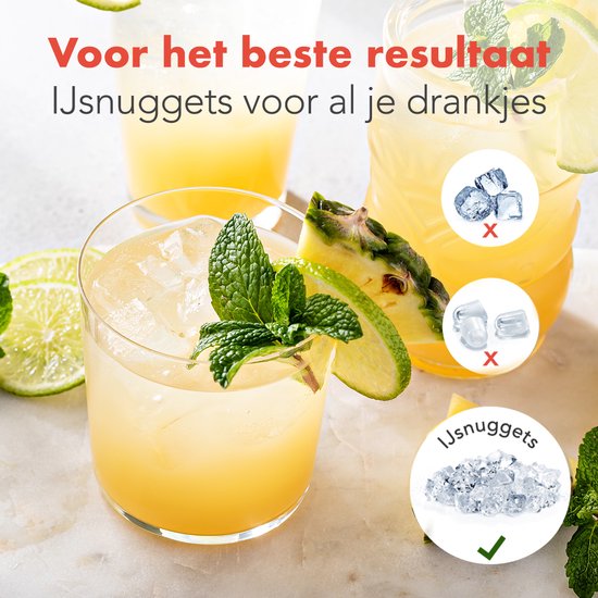 KitchenBrothers Nugget IJsblokjesmachine - 1.1L - Crushed Ice Maker met IJsschep – Draagbaar - 15kg/24 uur - Wit