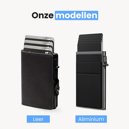 LUFT Pasjeshouder voor 10 pasjes Leer - Veilig - Uitschuifbaar - RFID bescherming - Kaart - Portemonnee - Aluminium - Heren - Voor mannen en vrouwen - Pasjes houders - Zwart