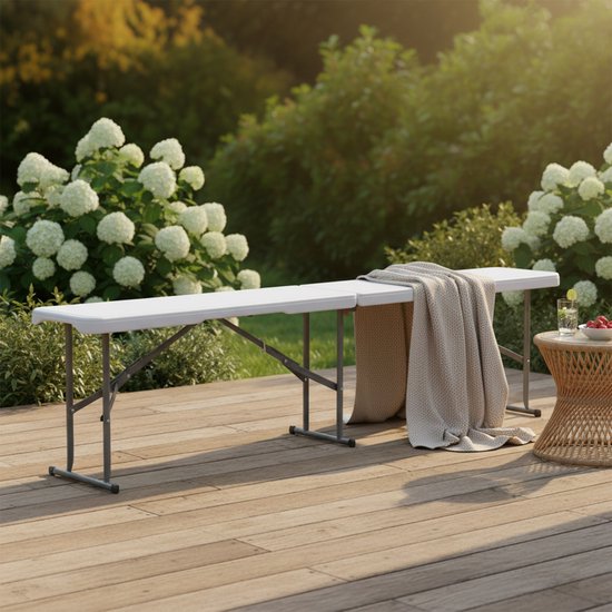 AXI Elba Bierbank opklapbaar – Wit – 183 cm – Inklapbaar – Met Handgrepen – Perfect om mee te nemen - Stalen Frame & HDPE Kunststof – Tot 320 kg – Draagbaar & Ruimtebesparend