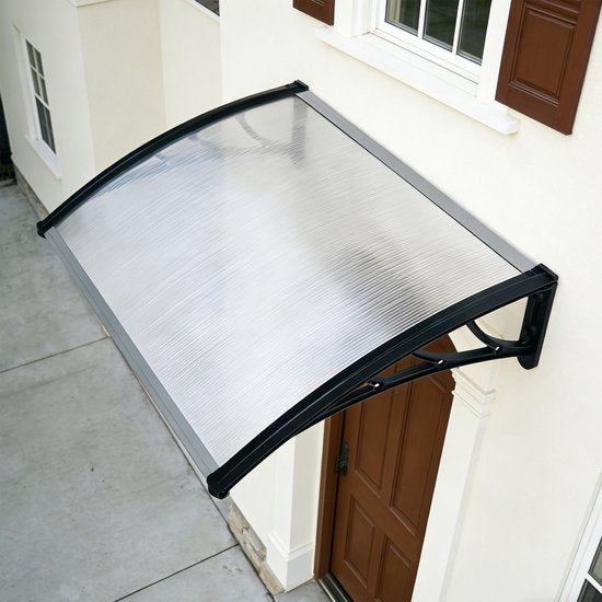 AXI Lux Deur- en Verandaluifel Zwart – 128 x 75 x 24 cm – Transparant Polycarbonaat – Aluminium Frame – UV-bescherming – Inclusief Montagemateriaal