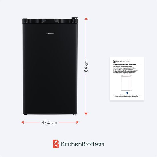 KitchenBrothers Koelkast - 81L - Tafelmodel Koelkast met Vriesvak - IJskast - Koelvriescombinatie - Frigo - Vrijstaand - Zwart