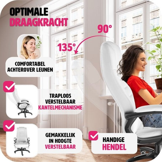 tectake® - Luxe directie Bureaustoel Burostoel Kantoorstoel - kunstleer - wit