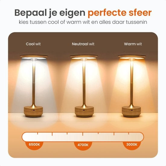 Goliving Tafellamp Oplaadbaar – Draadloos en dimbaar – Moderne touch lamp – Nachtlamp Slaapkamer – Spatwaterbestendig – 27 cm – Goud