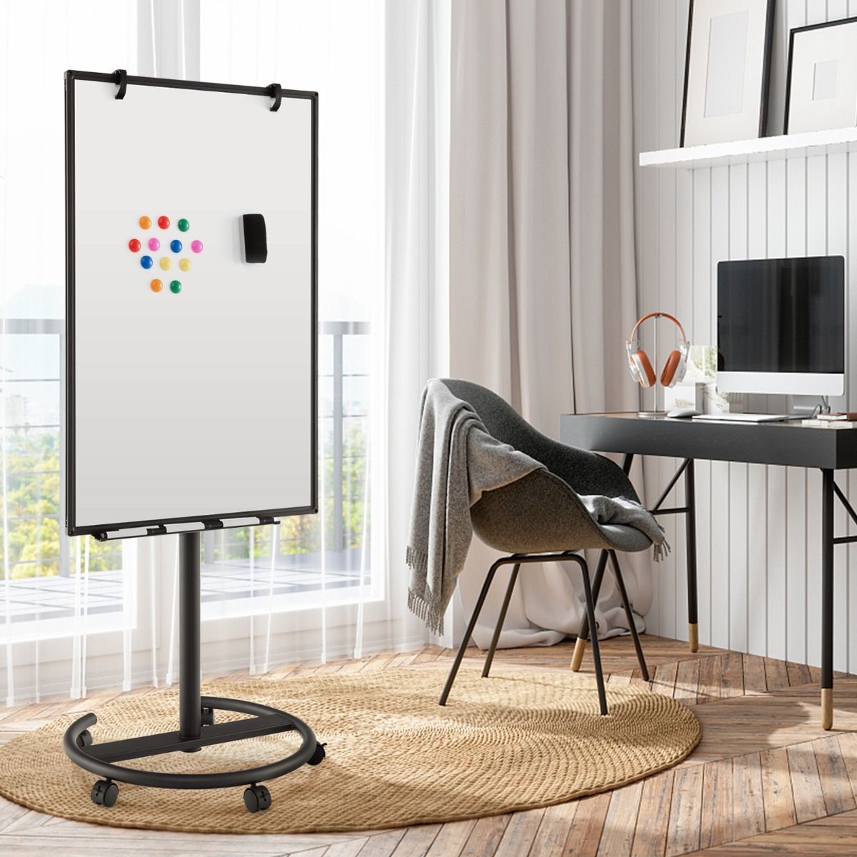 Coast Magnetisch Whiteboard - Inclusief Accessoires - Verrijdbaar - 100 x 65 cm - Zwart