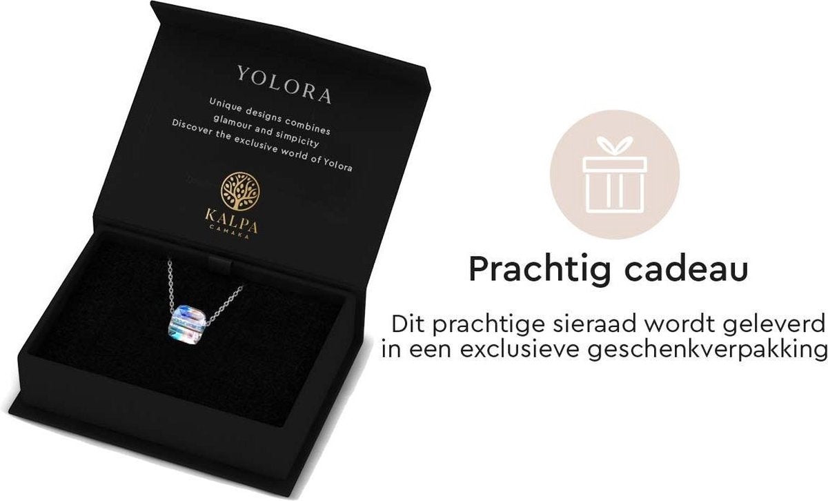 Yolora Dames Ketting met Kalpa Camaka Kristal Hanger – 18K Witgoud Verguld – Inclusief Luxe Cadeauverpakking
