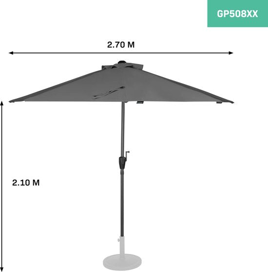 VONROC Premium Parasol Magione – Duurzame balkon parasol - Halfrond 270x135cm – UV werend doek - Grijs – Incl. beschermhoes