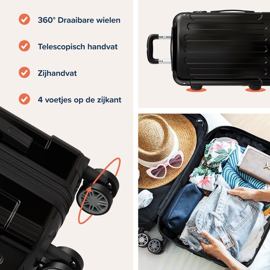TRVLMORE Handbagage Koffer - 45L - TSA Cijferslot - Lichtgewicht - Uitbreidbaar - Trolley - 54x36x22cm - Zwart