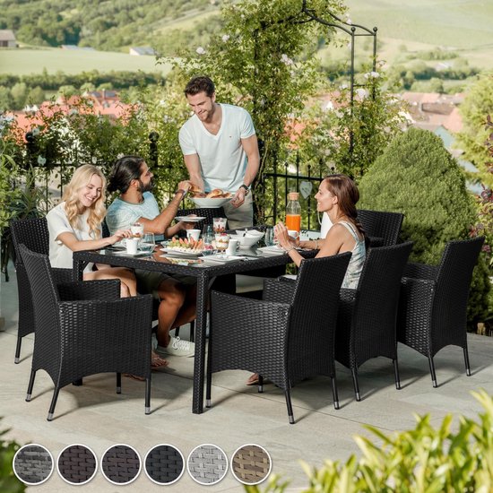 tectake - Wicker zitgroep 8 stoelen en 1 tafel - incl. beschermhoes - grijs - 403710