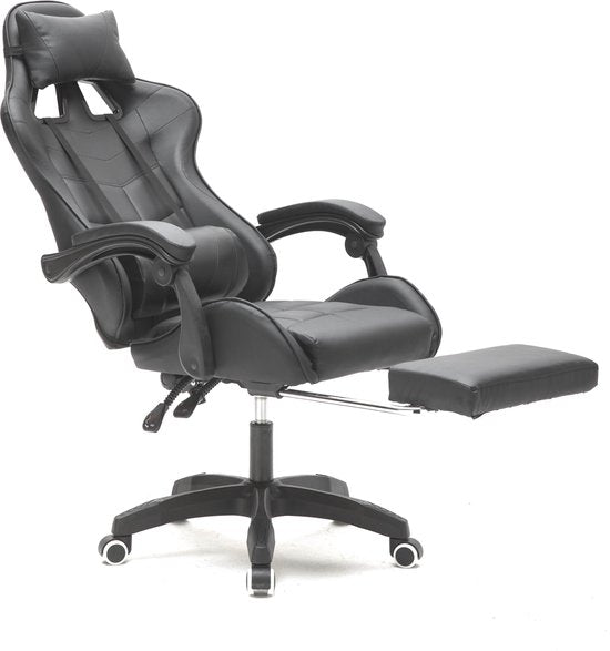 VDD Gaming - Game stoel - Gaming - Bureaustoel - Met Nekkussen & Verstelbaar Rugkussen - Met Voetsteun -Silicone Game Stoel - Draaistoel - Zwart
