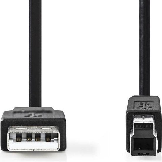 USB-Kabel - USB 2.0 - USB-A Male - USB-B Male - 7.5 W - 480 Mbps - Vernikkeld - 1.00 m - Rond - PVC - Zwart - Label