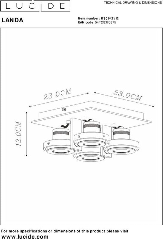 Lucide LANDA Plafondspot - LED Dim naar warm - GU10 - 4x5W 3000K/2200K - Mat chroom