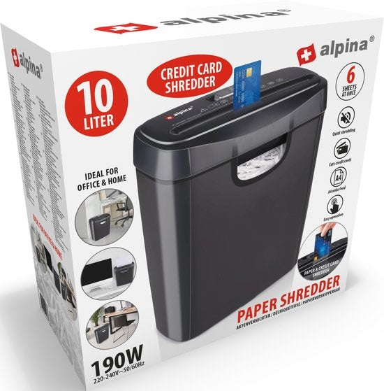 alpina Papierversnipperaar - Creditcard Vernietiger - Papiervernietiger met Opvangbak - Zwart