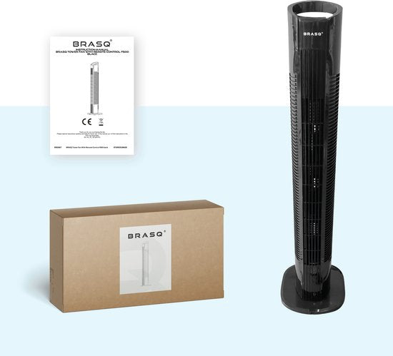 BRASQ Torenventilator F500 – 80 cm Hoog – Zwart – Stil – Met Afstandsbediening – Timer & Slaapmodus – Staande Ventilator – 50W – Voor Slaapkamer & Kantoor