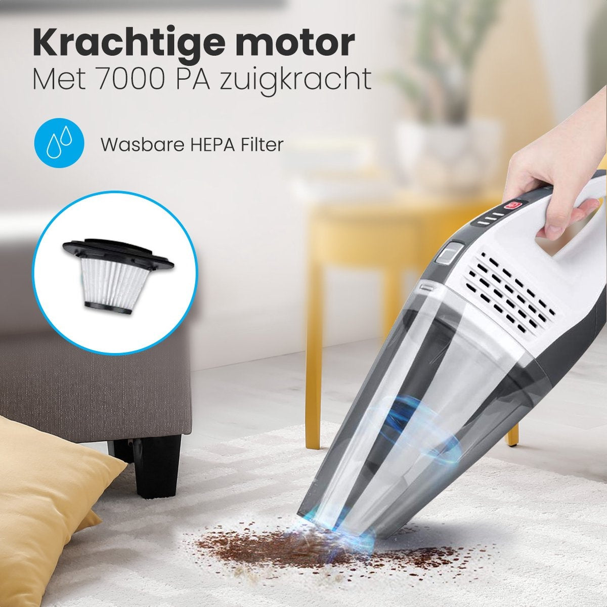 Auronic Kruimelzuiger - Handstofzuiger - Snoerloos - Nat en Droog - HEPA Filter - Donkergrijs - Met Opzetstukken