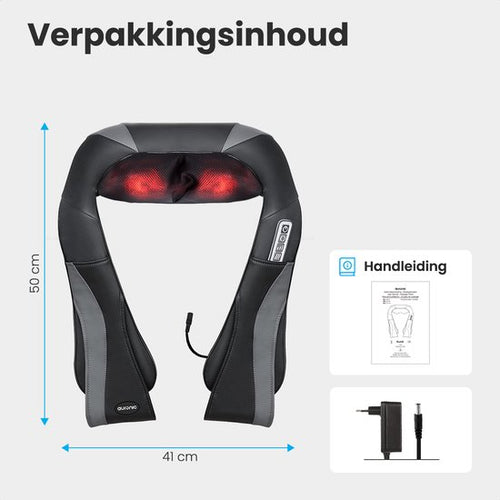 Auronic Shiatsu Massagekussen – 3 Intensiteitsstanden – Warmtefunctie tot 40°C – 41 x 17 x 50 cm – Zwart/Grijs