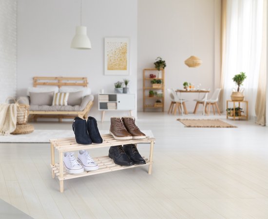 alpina Schoenenrek - 74 x 26 x 30 CM - Twee Lagen - Hout - FSC Gecertificeerd - Beige