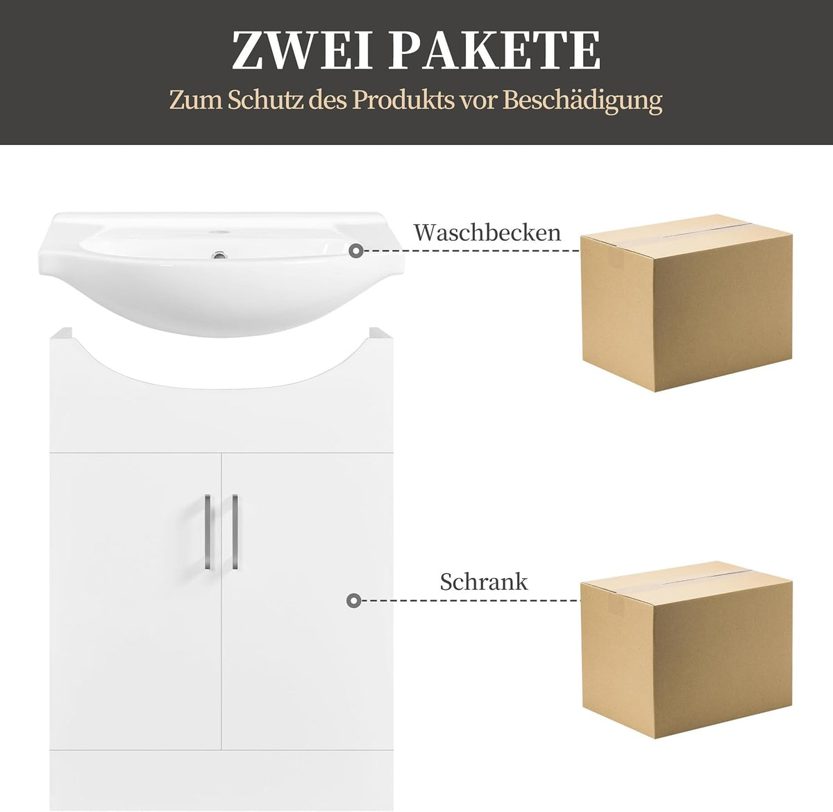 Yaheetech Badkamermeubel met Wastafel - Wit Hoogglans - 61 x 43,5 x 84 cm - Vrijstaand, Keramische Wasbak
