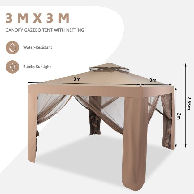 Tuinpaviljoen - Vouwpaviljoen - Paviljoen - Partytent - Gazebo - 3,25x3,25cm - 4 Mesh zijwanden - Cremewit