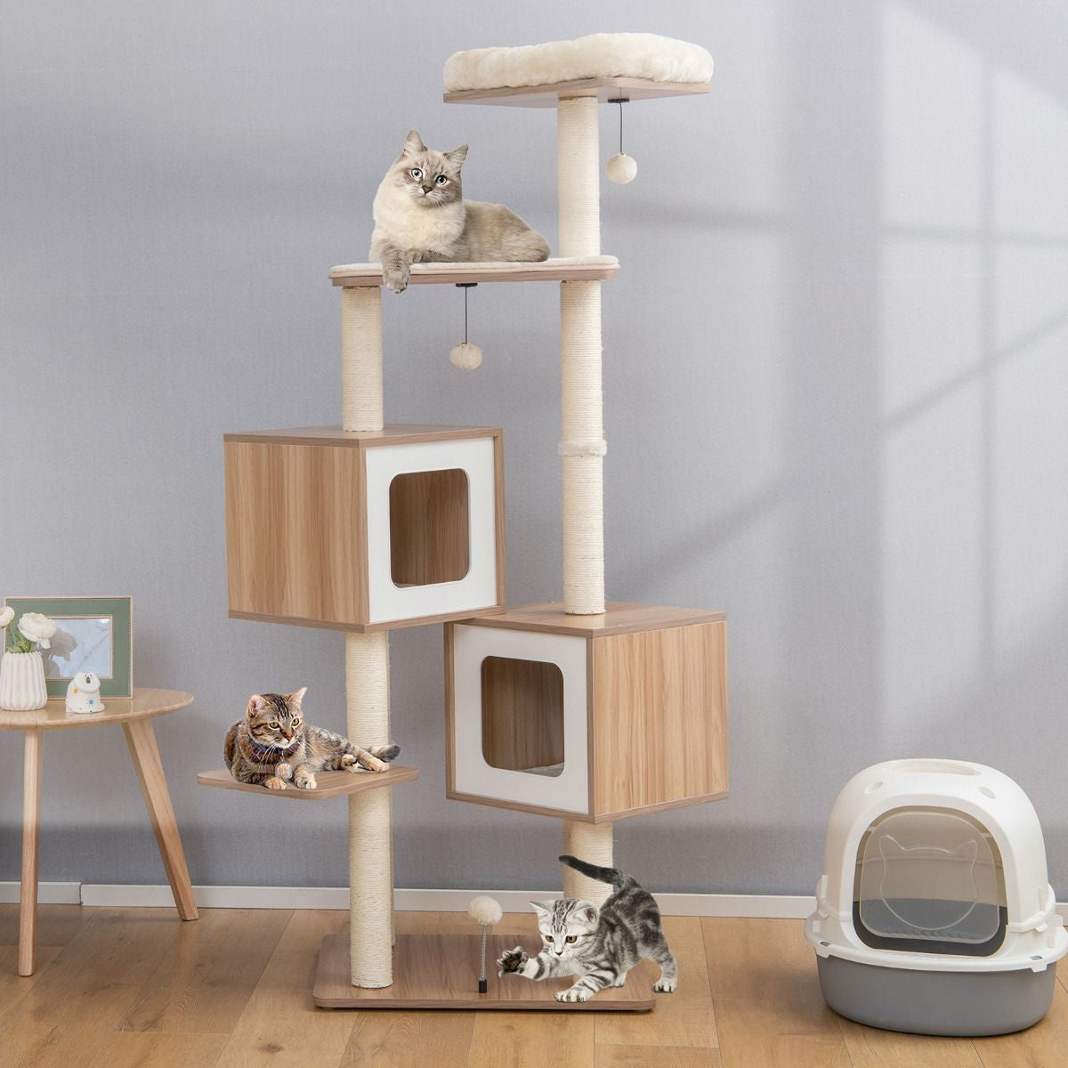 Coast Krabpaal voor Katten met 6 Verdiepingen - 163 x 48 x 58 cm - Beige/Natuurkleur