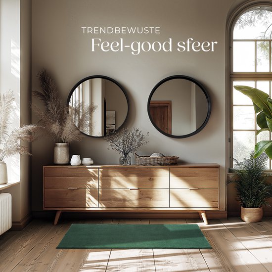tectake® Kortpolig Vloerkleed - 80 x 150 cm - Groen - Tapijt voor Woonkamer, Slaapkamer, Eetkamer - Onderhoudsvriendelijk en Wasbaar - Antislip Ondertapijt - Allergievriendelijk - Diverse maten en kleuren