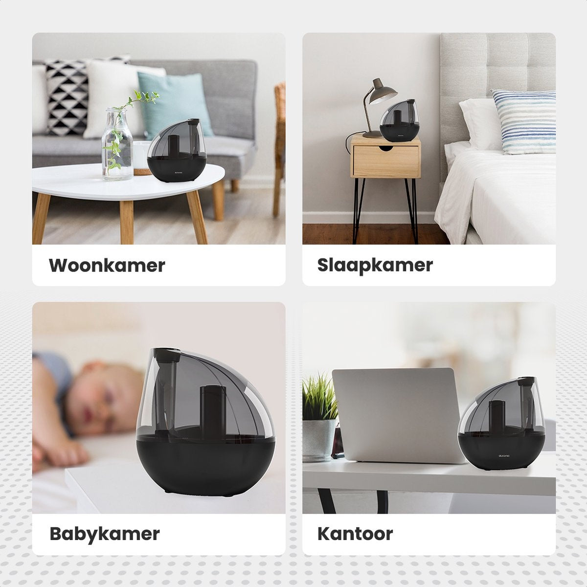 Auronic Luchtbevochtiger - Geschikt voor Babykamer & Slaapkamer - Zwart - Inclusief Waterfilter