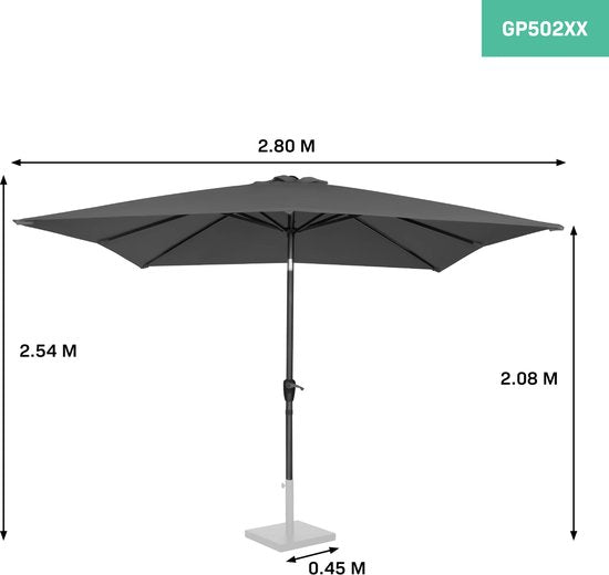 VONROC Premium Stokparasol Rosolina 280x280cm - Incl. beschermhoes – Vierkante parasol - Kantelbaar – UV werend doek – Grijs