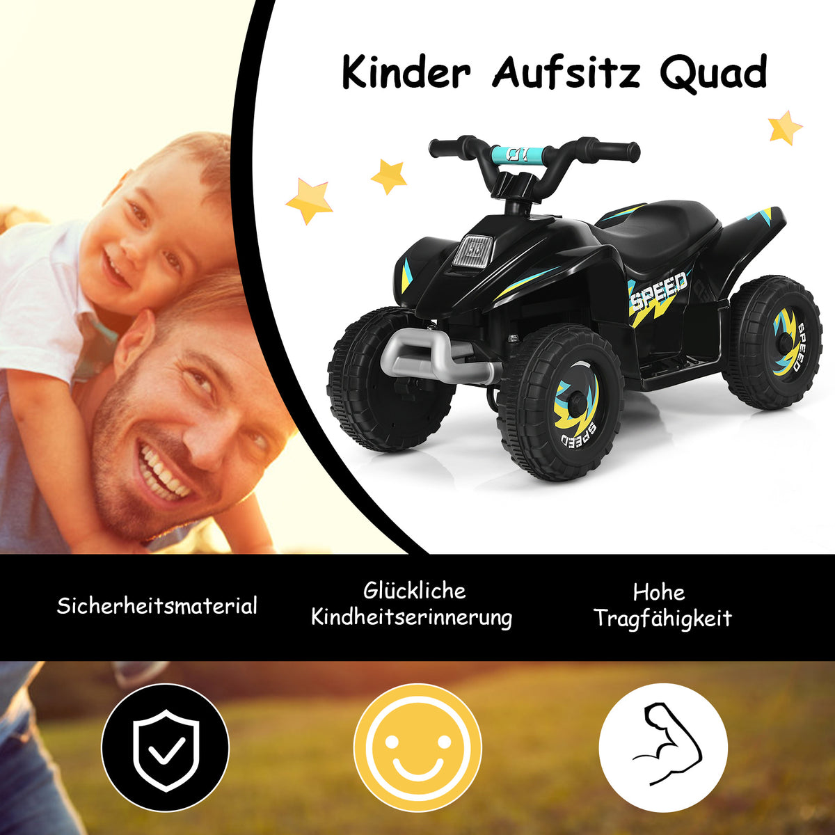 Coast elektrische auto voor kinderen Electro Children's Quad Children's Motorcycle 73 x 40 x 44,5 cm zwart