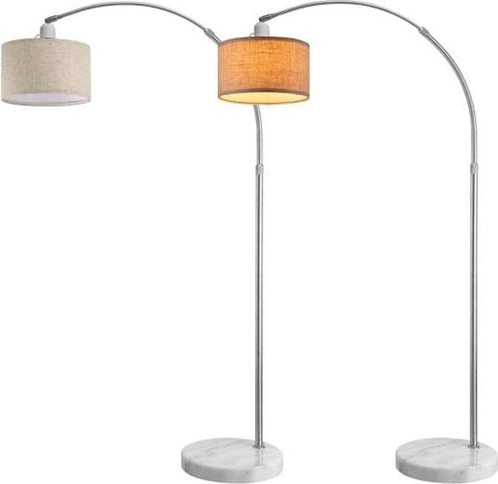 Booglamp – Stoffen - Kap – Marmeren - Voet - 150-175 cm – E27- Beige